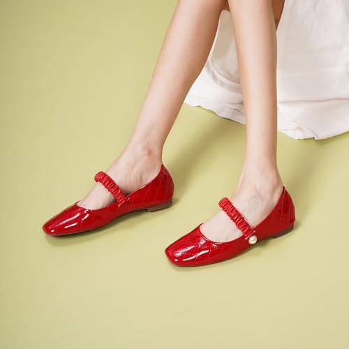 C.Paravano Mary Jane Flats for Women | Women's Ballet Flats | Mary Jane Shoes Women | Leather Square Toe Flats