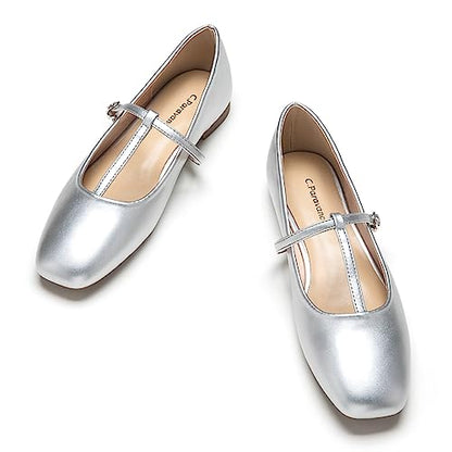 C.Paravano Mary Jane Flats for Women | Women's Ballet Flats | Mary Jane Shoes Women | Leather Square Toe Flats