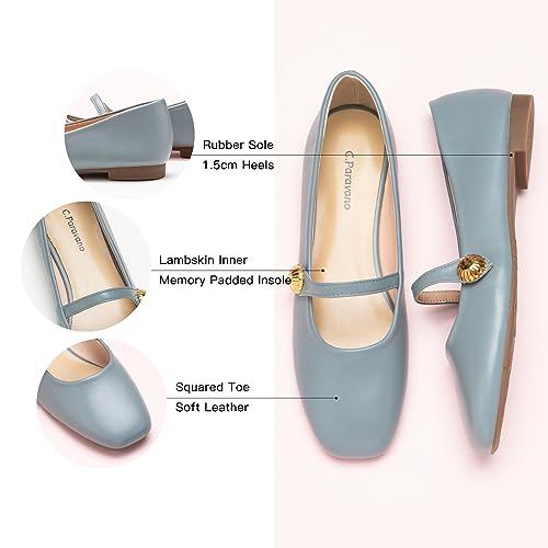 C.Paravano Mary Jane Flats for Women | Women's Ballet Flats | Mary Jane Shoes Women | Leather Square Toe Flats