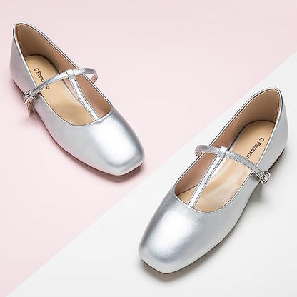 C.Paravano Mary Jane Flats for Women | Women's Ballet Flats | Mary Jane Shoes Women | Leather Square Toe Flats