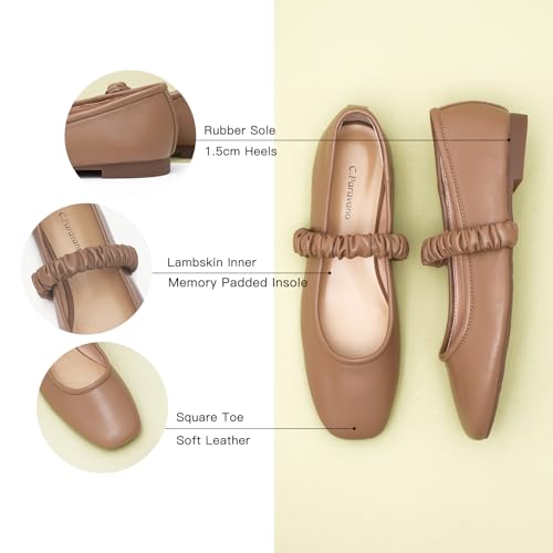 C.Paravano Mary Jane Flats for Women | Women's Ballet Flats | Mary Jane Shoes Women | Leather Square Toe Flats