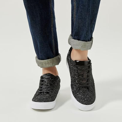 Glitter Sparkly Fashion Sneakers Shoes Shiny Casual Shoes Bling Sequin Concert Low Cut Lace up Shoes