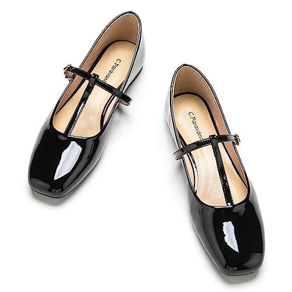 C.Paravano Mary Jane Flats for Women | Women's Ballet Flats | Mary Jane Shoes Women | Leather Square Toe Flats