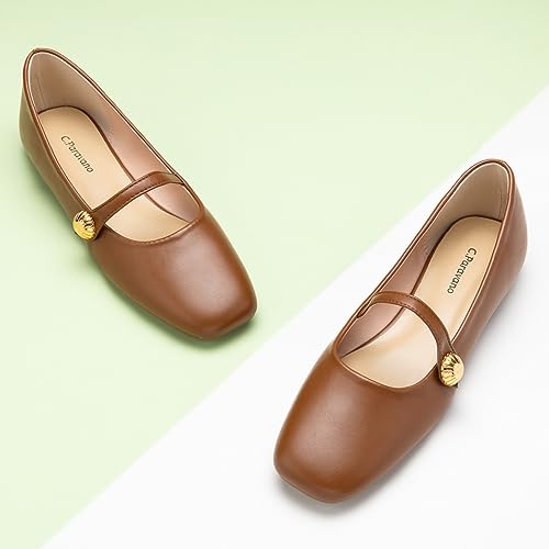 C.Paravano Mary Jane Flats for Women | Women's Ballet Flats | Mary Jane Shoes Women | Leather Square Toe Flats