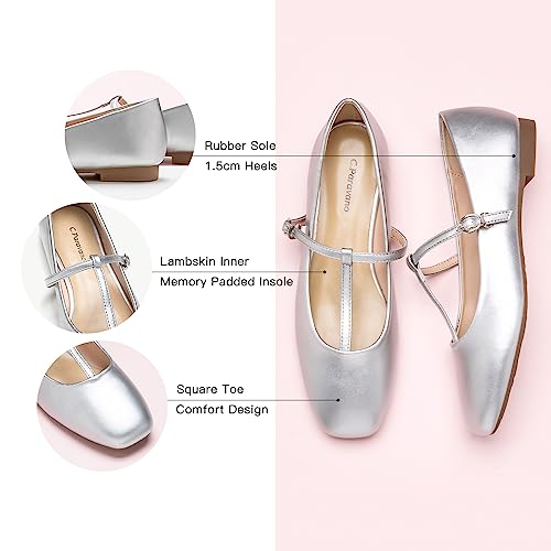 C.Paravano Mary Jane Flats for Women | Women's Ballet Flats | Mary Jane Shoes Women | Leather Square Toe Flats