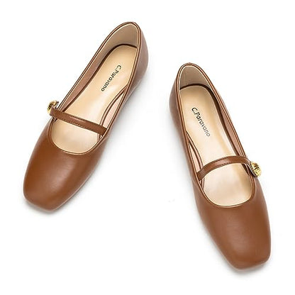 C.Paravano Mary Jane Flats for Women | Women's Ballet Flats | Mary Jane Shoes Women | Leather Square Toe Flats