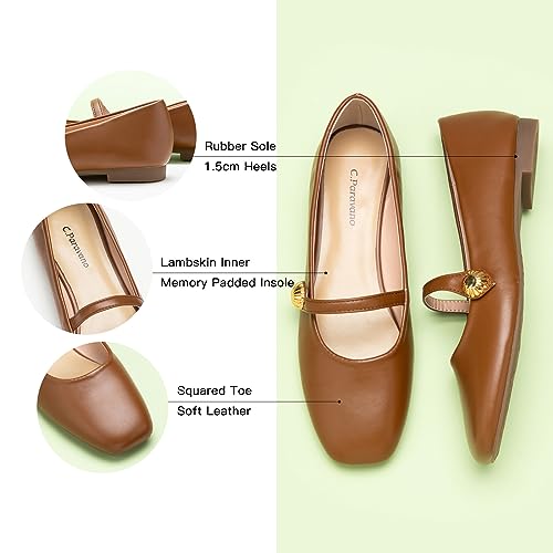 C.Paravano Mary Jane Flats for Women | Women's Ballet Flats | Mary Jane Shoes Women | Leather Square Toe Flats