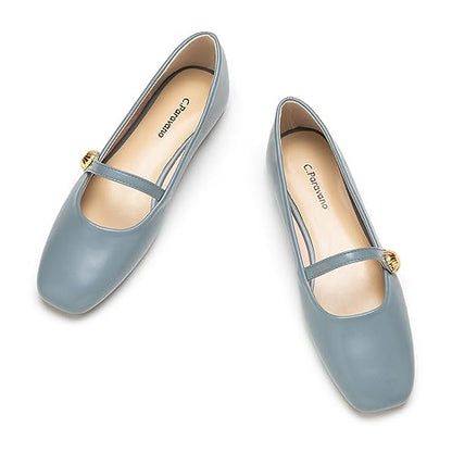 C.Paravano Mary Jane Flats for Women | Women's Ballet Flats | Mary Jane Shoes Women | Leather Square Toe Flats