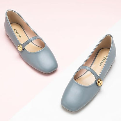 C.Paravano Mary Jane Flats for Women | Women's Ballet Flats | Mary Jane Shoes Women | Leather Square Toe Flats