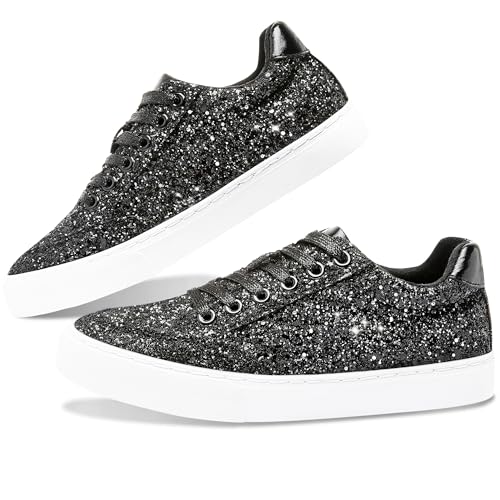 Glitter Sparkly Fashion Sneakers Shoes Shiny Casual Shoes Bling Sequin Concert Low Cut Lace up Shoes