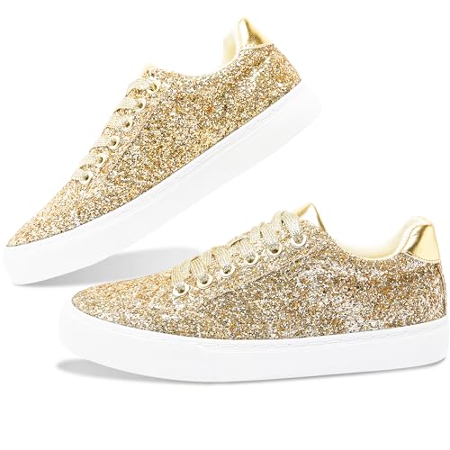 Glitter Sparkly Fashion Sneakers Shoes Shiny Casual Shoes Bling Sequin Concert Low Cut Lace up Shoes