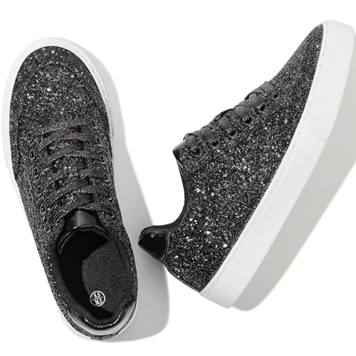 Glitter Sparkly Fashion Sneakers Shoes Shiny Casual Shoes Bling Sequin Concert Low Cut Lace up Shoes