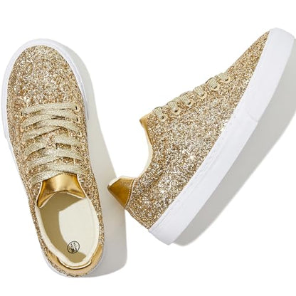 Glitter Sparkly Fashion Sneakers Shoes Shiny Casual Shoes Bling Sequin Concert Low Cut Lace up Shoes