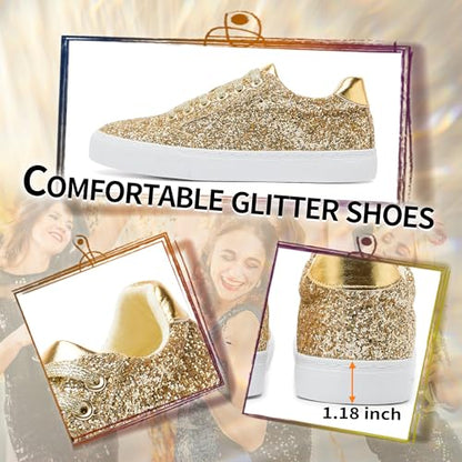 Glitter Sparkly Fashion Sneakers Shoes Shiny Casual Shoes Bling Sequin Concert Low Cut Lace up Shoes