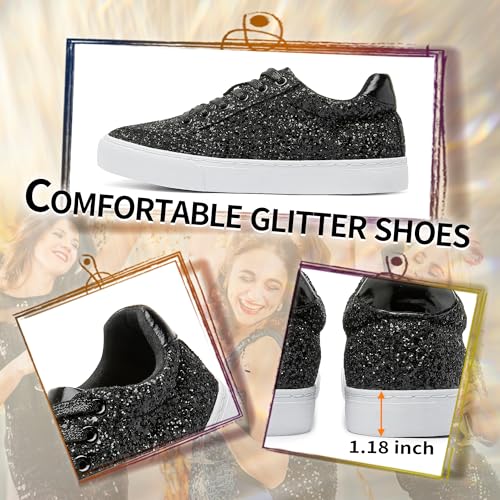 Glitter Sparkly Fashion Sneakers Shoes Shiny Casual Shoes Bling Sequin Concert Low Cut Lace up Shoes