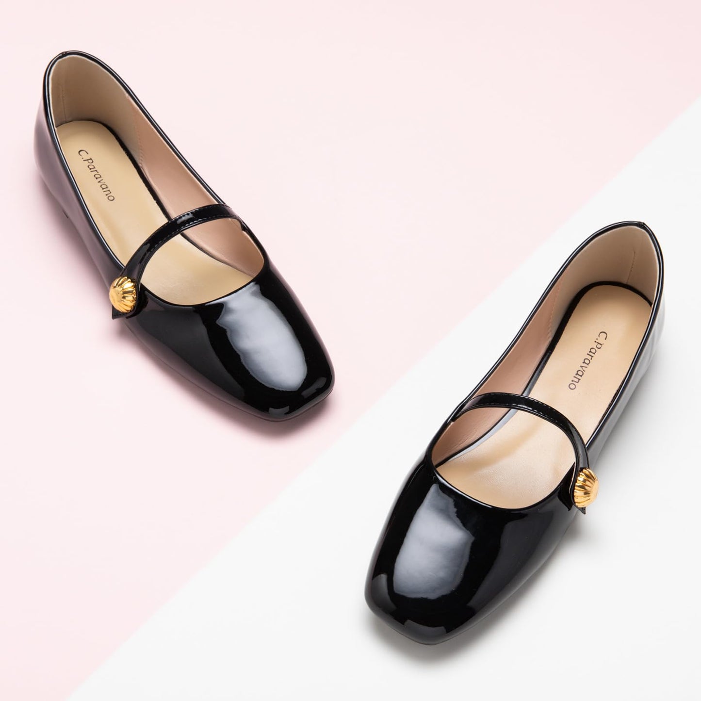 C.Paravano Mary Jane Flats for Women | Women's Ballet Flats | Mary Jane Shoes Women | Leather Square Toe Flats