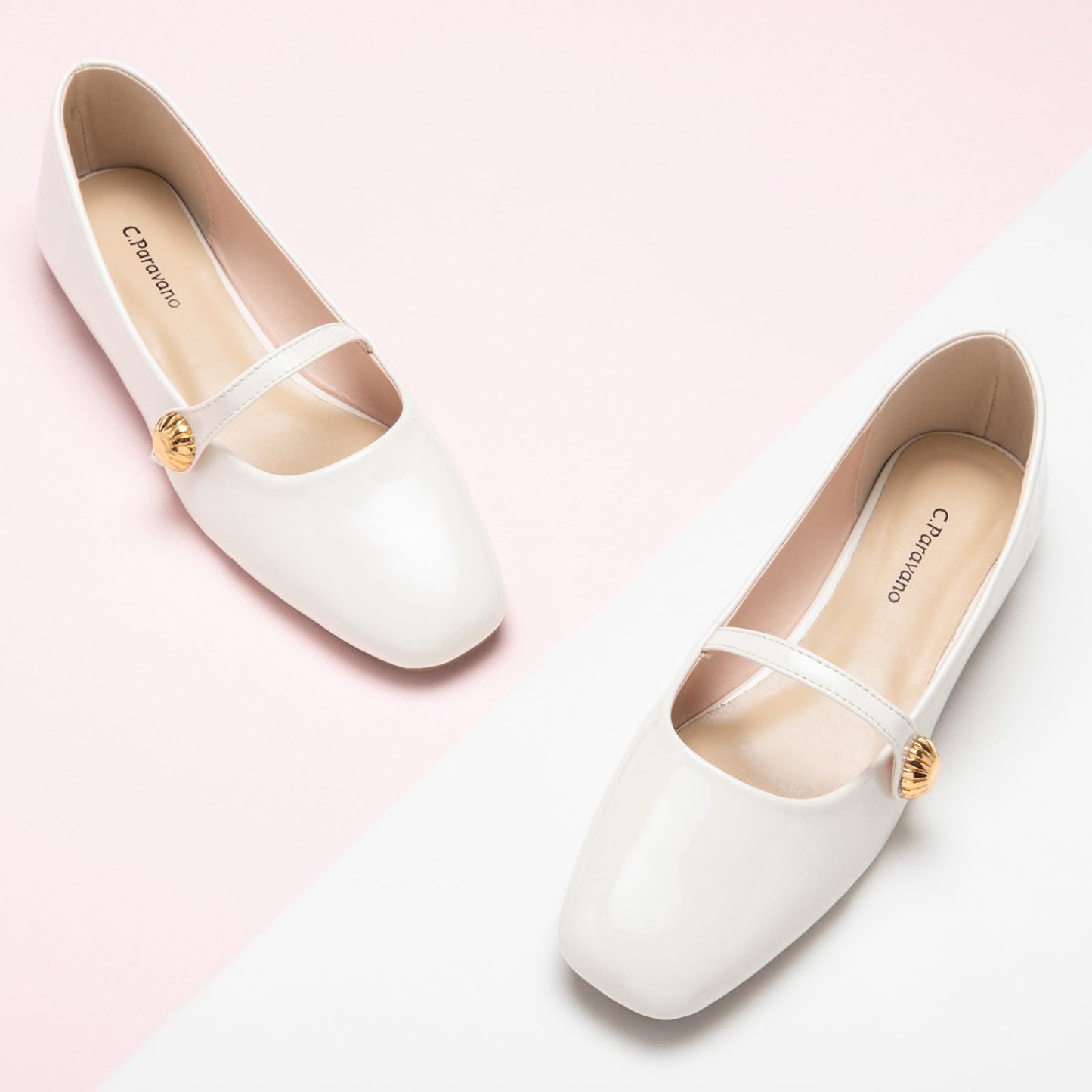 C.Paravano Mary Jane Flats for Women | Women's Ballet Flats | Mary Jane Shoes Women | Leather Square Toe Flats