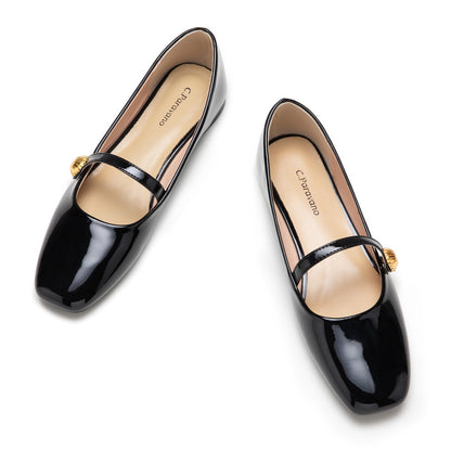 C.Paravano Mary Jane Flats for Women | Women's Ballet Flats | Mary Jane Shoes Women | Leather Square Toe Flats