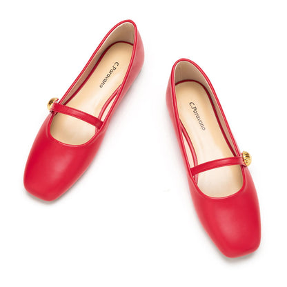 C.Paravano Mary Jane Flats for Women | Women's Ballet Flats | Mary Jane Shoes Women | Leather Square Toe Flats