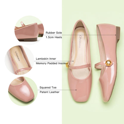 C.Paravano Mary Jane Flats for Women | Women's Ballet Flats | Mary Jane Shoes Women | Leather Square Toe Flats