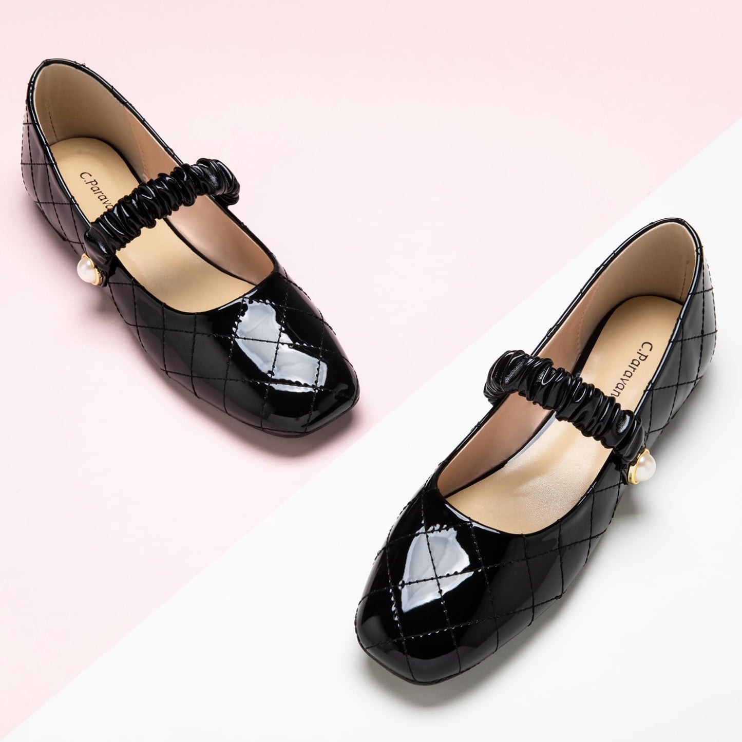 C.Paravano Mary Jane Flats for Women | Women's Ballet Flats | Mary Jane Shoes Women | Leather Square Toe Flats