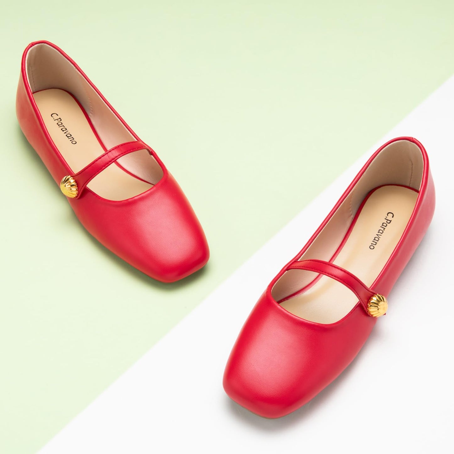 C.Paravano Mary Jane Flats for Women | Women's Ballet Flats | Mary Jane Shoes Women | Leather Square Toe Flats