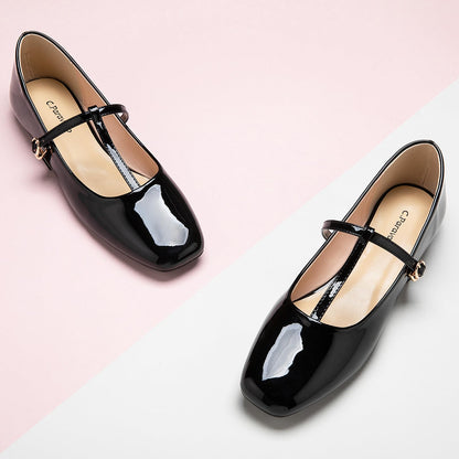 C.Paravano Mary Jane Flats for Women | Women's Ballet Flats | Mary Jane Shoes Women | Leather Square Toe Flats