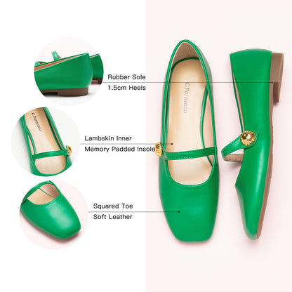 C.Paravano Mary Jane Flats for Women | Women's Ballet Flats | Mary Jane Shoes Women | Leather Square Toe Flats