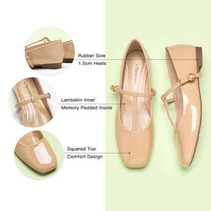 C.Paravano Mary Jane Flats for Women | Women's Ballet Flats | Mary Jane Shoes Women | Leather Square Toe Flats