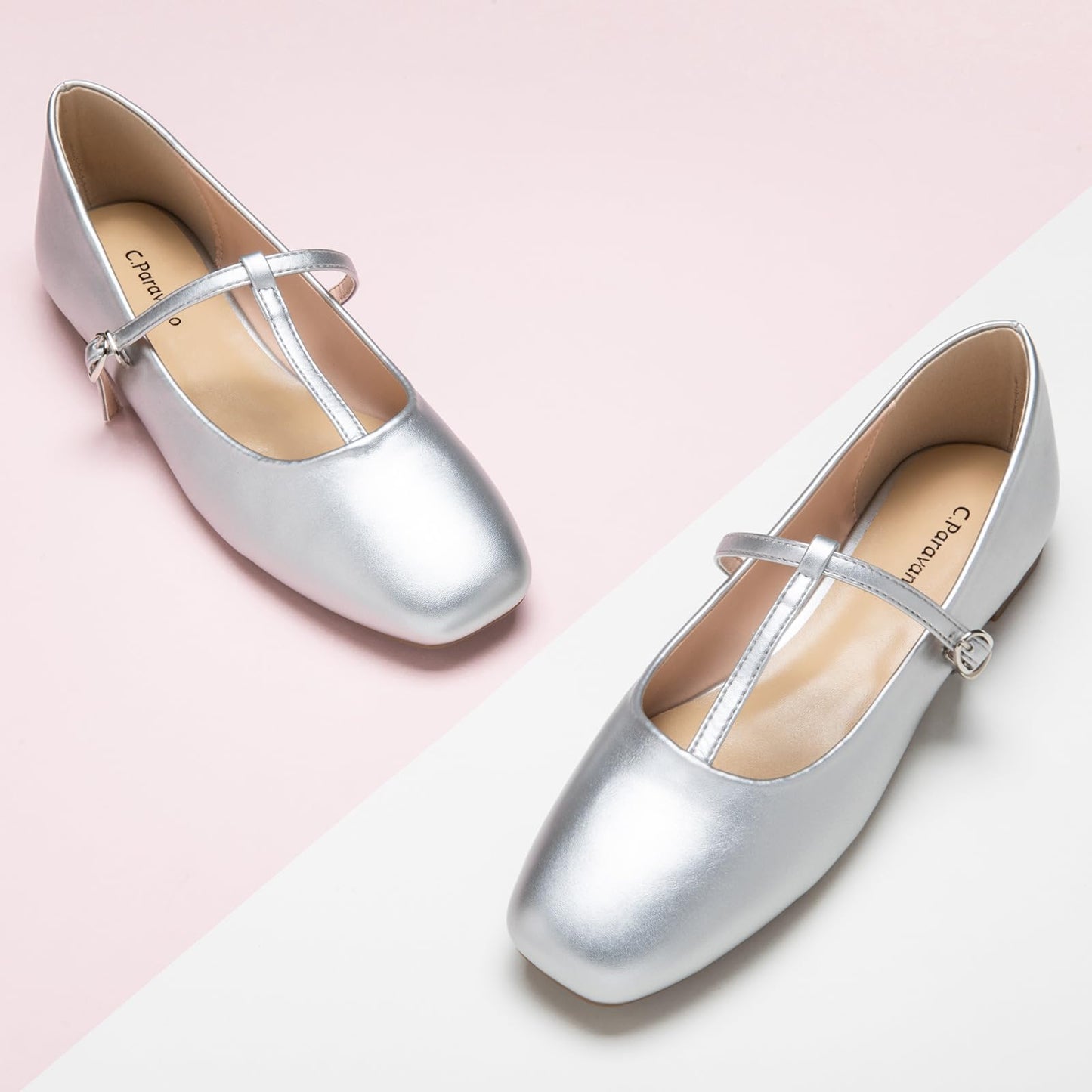 C.Paravano Mary Jane Flats for Women | Women's Ballet Flats | Mary Jane Shoes Women | Leather Square Toe Flats