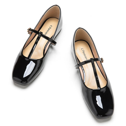 C.Paravano Mary Jane Flats for Women | Women's Ballet Flats | Mary Jane Shoes Women | Leather Square Toe Flats