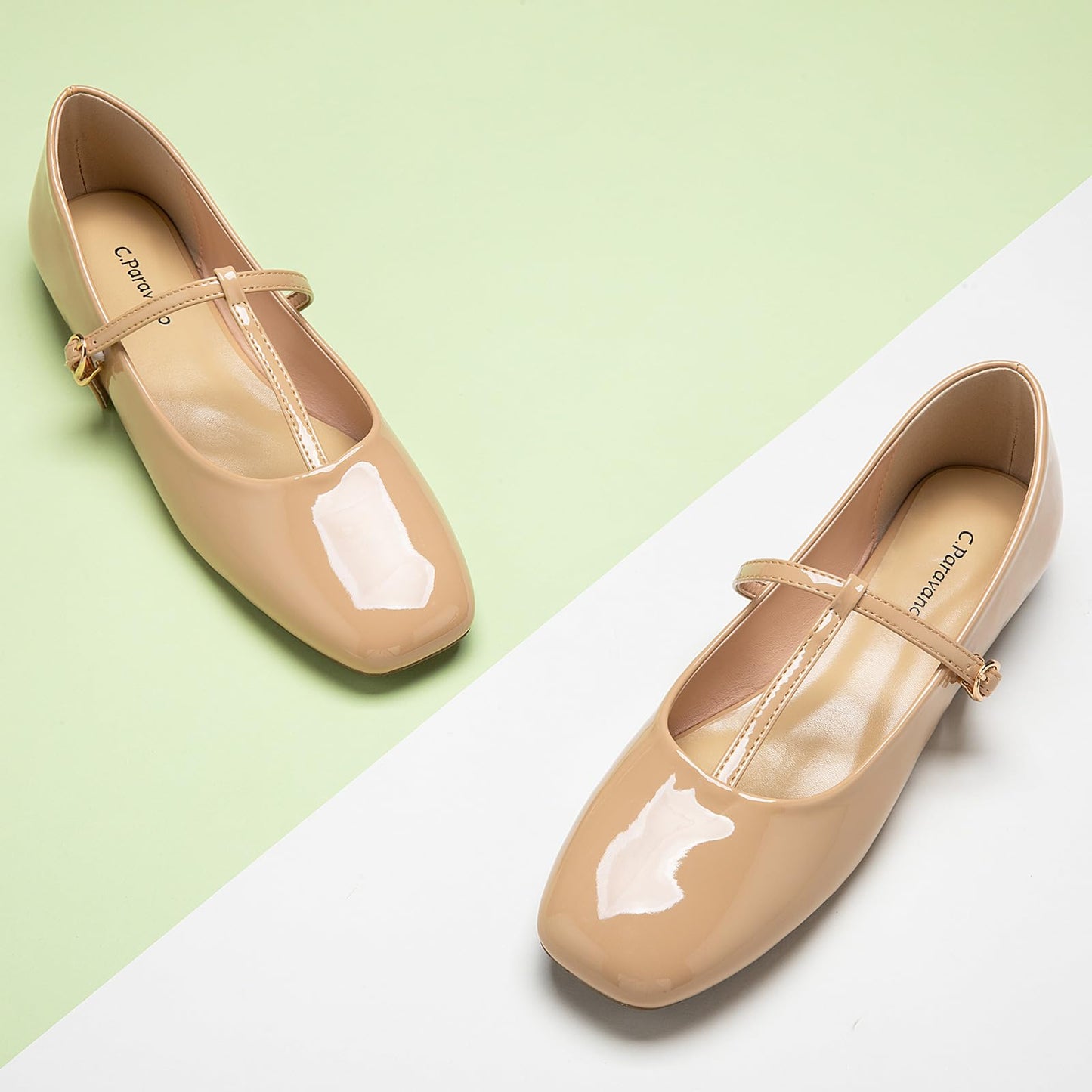 C.Paravano Mary Jane Flats for Women | Women's Ballet Flats | Mary Jane Shoes Women | Leather Square Toe Flats