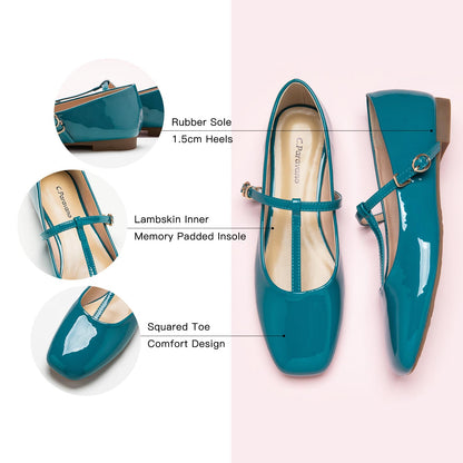 C.Paravano Mary Jane Flats for Women | Women's Ballet Flats | Mary Jane Shoes Women | Leather Square Toe Flats