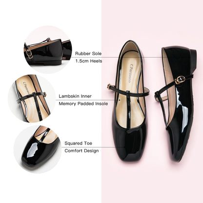 C.Paravano Mary Jane Flats for Women | Women's Ballet Flats | Mary Jane Shoes Women | Leather Square Toe Flats