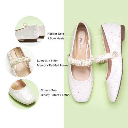 C.Paravano Mary Jane Flats for Women | Women's Ballet Flats | Mary Jane Shoes Women | Leather Square Toe Flats