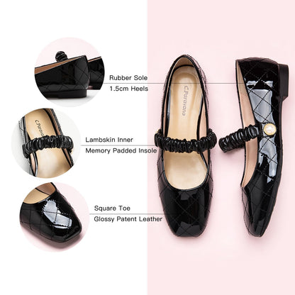 C.Paravano Mary Jane Flats for Women | Women's Ballet Flats | Mary Jane Shoes Women | Leather Square Toe Flats