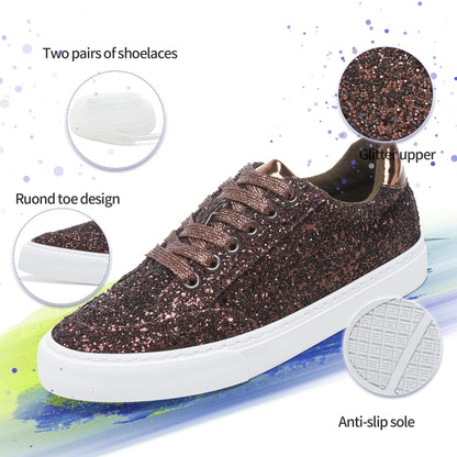 Glitter Sparkly Fashion Sneakers Shoes Shiny Casual Shoes Bling Sequin Concert Low Cut Lace up Shoes