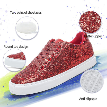 Glitter Sparkly Fashion Sneakers Shoes Shiny Casual Shoes Bling Sequin Concert Low Cut Lace up Shoes