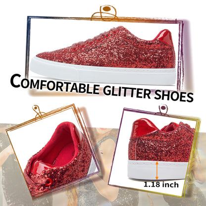 Glitter Sparkly Fashion Sneakers Shoes Shiny Casual Shoes Bling Sequin Concert Low Cut Lace up Shoes