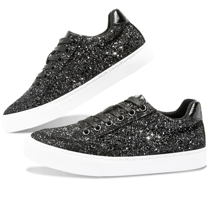 Glitter Sparkly Fashion Sneakers Shoes Shiny Casual Shoes Bling Sequin Concert Low Cut Lace up Shoes