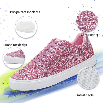 Glitter Sparkly Fashion Sneakers Shoes Shiny Casual Shoes Bling Sequin Concert Low Cut Lace up Shoes