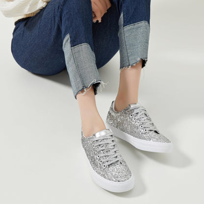 Glitter Sparkly Fashion Sneakers Shoes Shiny Casual Shoes Bling Sequin Concert Low Cut Lace up Shoes