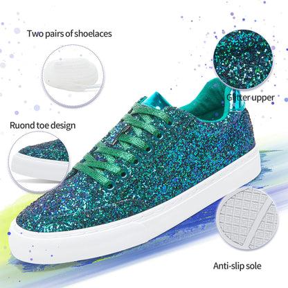 Glitter Sparkly Fashion Sneakers Shoes Shiny Casual Shoes Bling Sequin Concert Low Cut Lace up Shoes