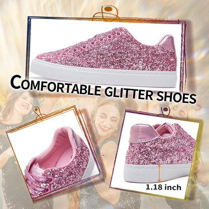 Glitter Sparkly Fashion Sneakers Shoes Shiny Casual Shoes Bling Sequin Concert Low Cut Lace up Shoes