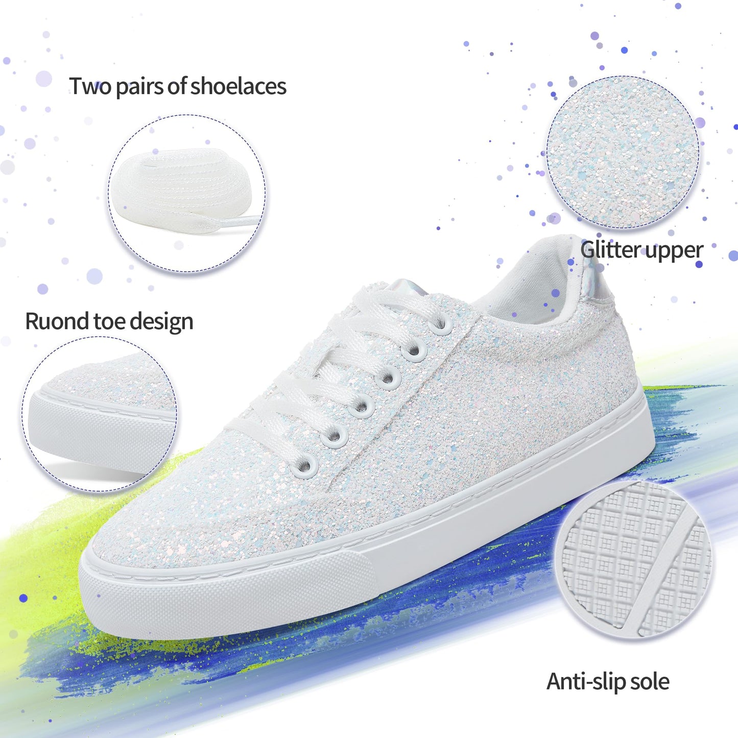 Glitter Sparkly Fashion Sneakers Shoes Shiny Casual Shoes Bling Sequin Concert Low Cut Lace up Shoes