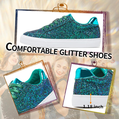 Glitter Sparkly Fashion Sneakers Shoes Shiny Casual Shoes Bling Sequin Concert Low Cut Lace up Shoes