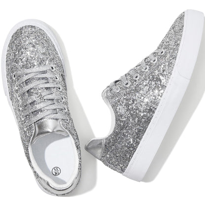 Glitter Sparkly Fashion Sneakers Shoes Shiny Casual Shoes Bling Sequin Concert Low Cut Lace up Shoes