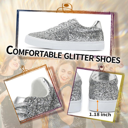 Glitter Sparkly Fashion Sneakers Shoes Shiny Casual Shoes Bling Sequin Concert Low Cut Lace up Shoes