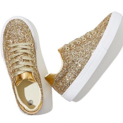 Glitter Sparkly Fashion Sneakers Shoes Shiny Casual Shoes Bling Sequin Concert Low Cut Lace up Shoes