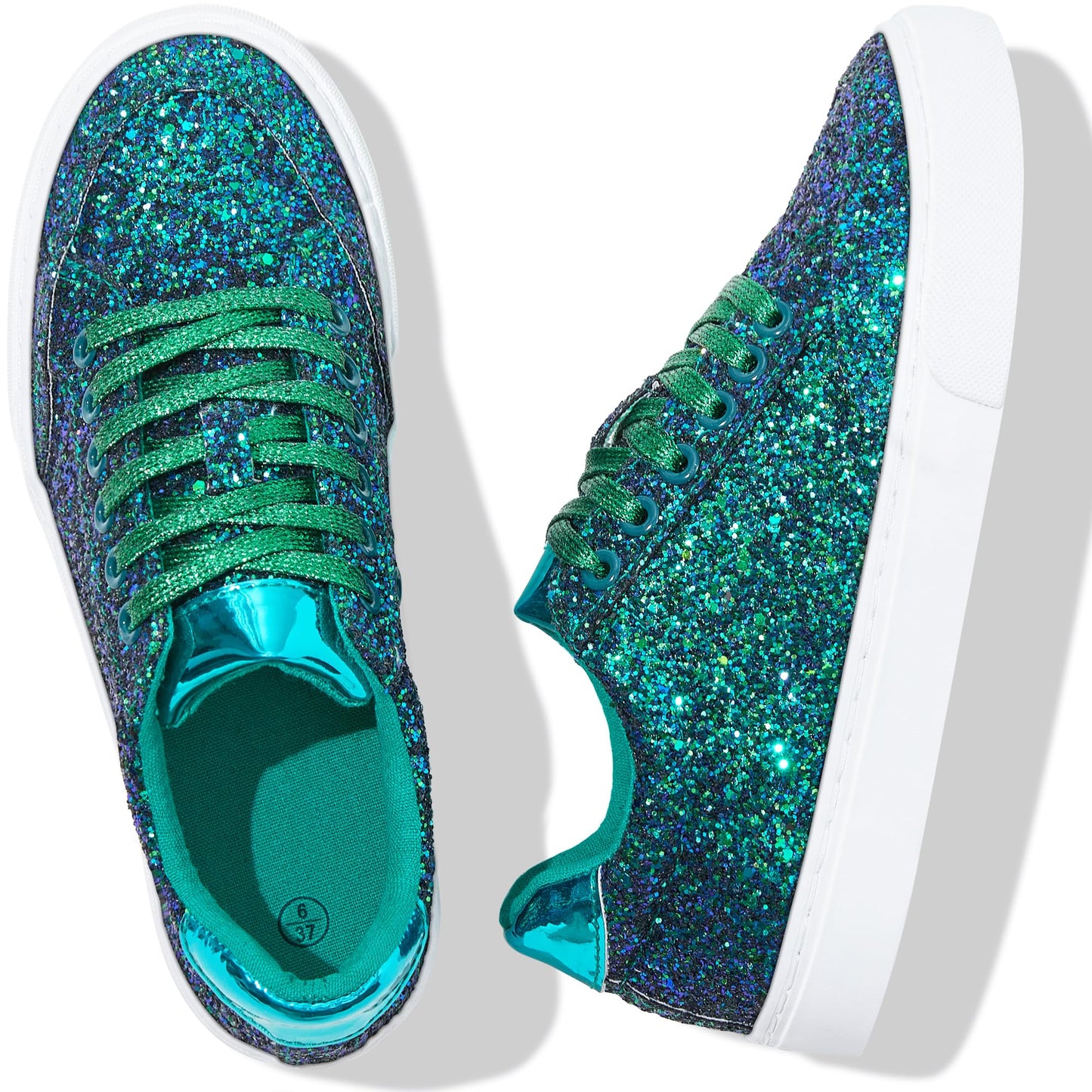 Glitter Sparkly Fashion Sneakers Shoes Shiny Casual Shoes Bling Sequin Concert Low Cut Lace up Shoes